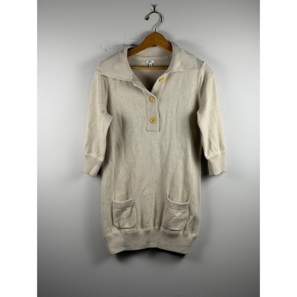 LL Bean Women's Beige Knit Sweater Dress 3/4 Sleeve Collared Pockets Medium - Picture 1 of 8